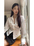 MATINEE Gathered Strip Button Front  Long  Sleeve Top